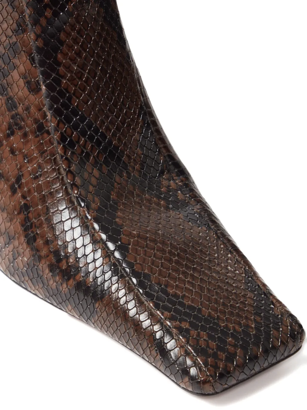 Stella Mccartney Square-toe Snakeskin-pattern Boots In Brown