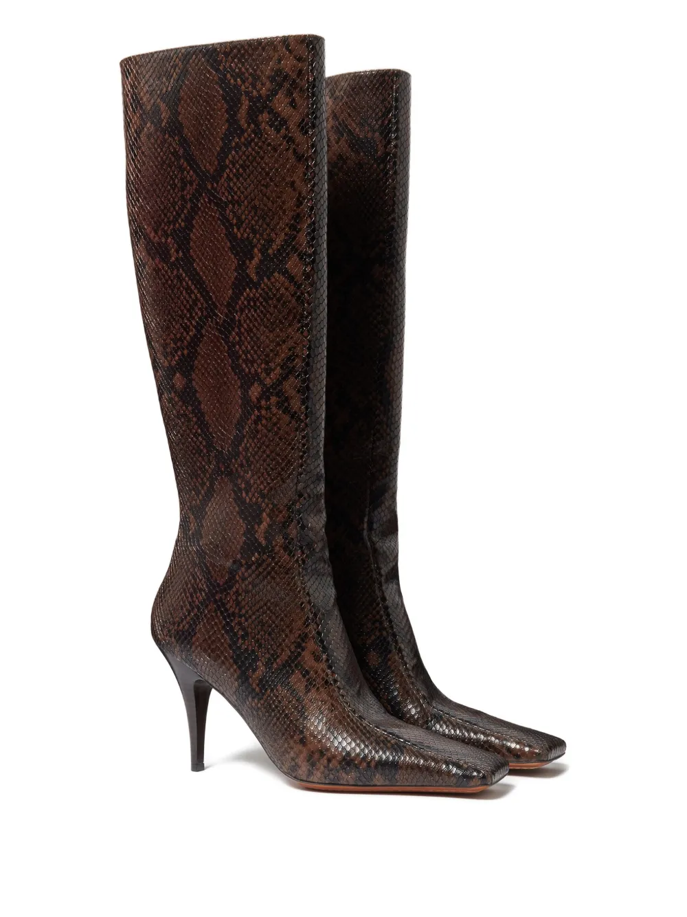Stella Mccartney Square-toe Snakeskin-pattern Boots In Brown