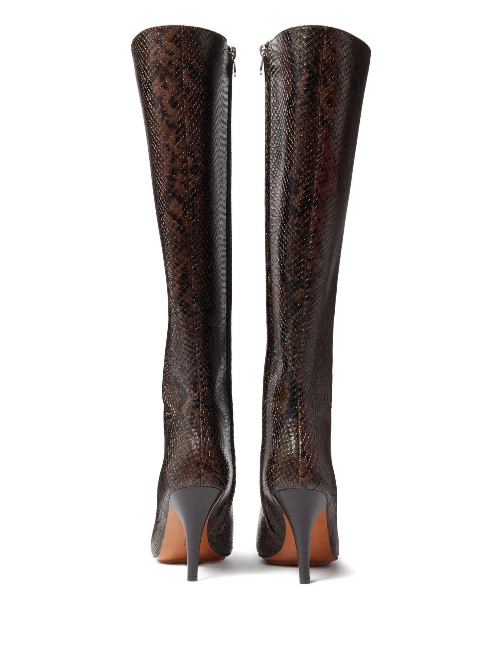 Stella Mccartney Square-toe Snakeskin-pattern Boots In Brown
