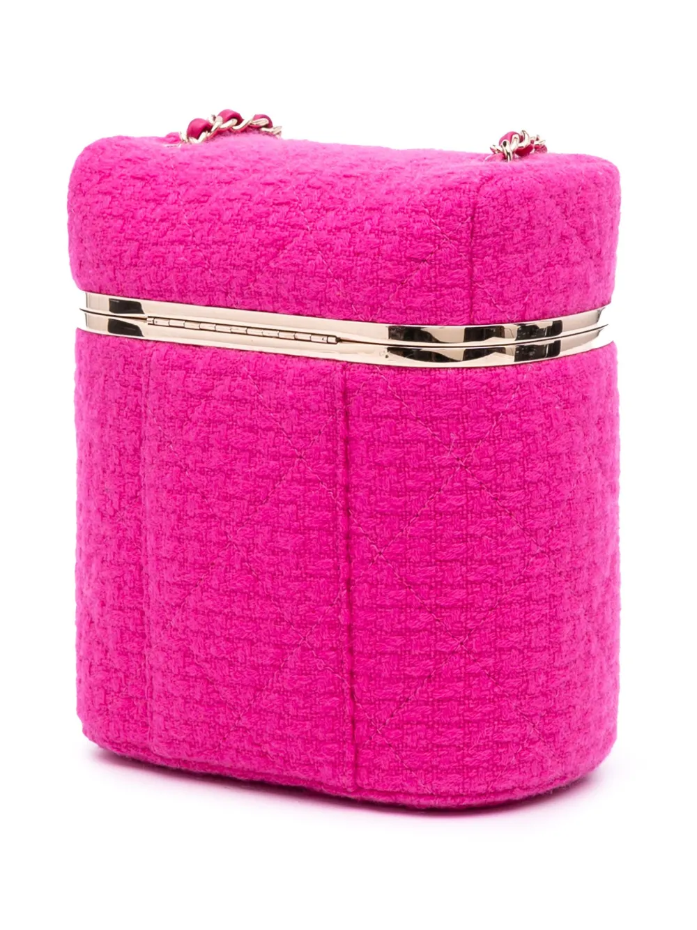 Pre-owned Chanel 2021-2025 Quilted Tweed Vanity Case Crossbody Bag In Pink