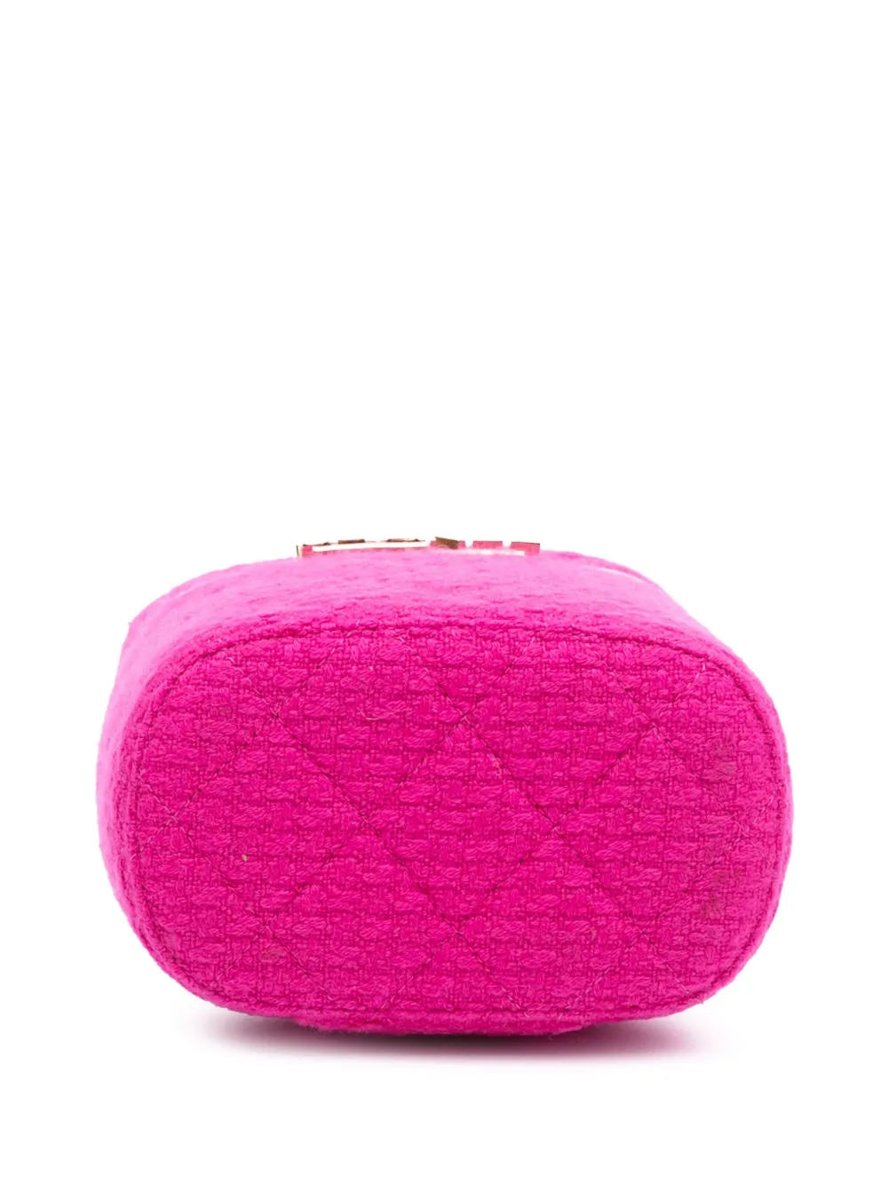 Pre-owned Chanel 2021-2025 Quilted Tweed Vanity Case Crossbody Bag In Pink