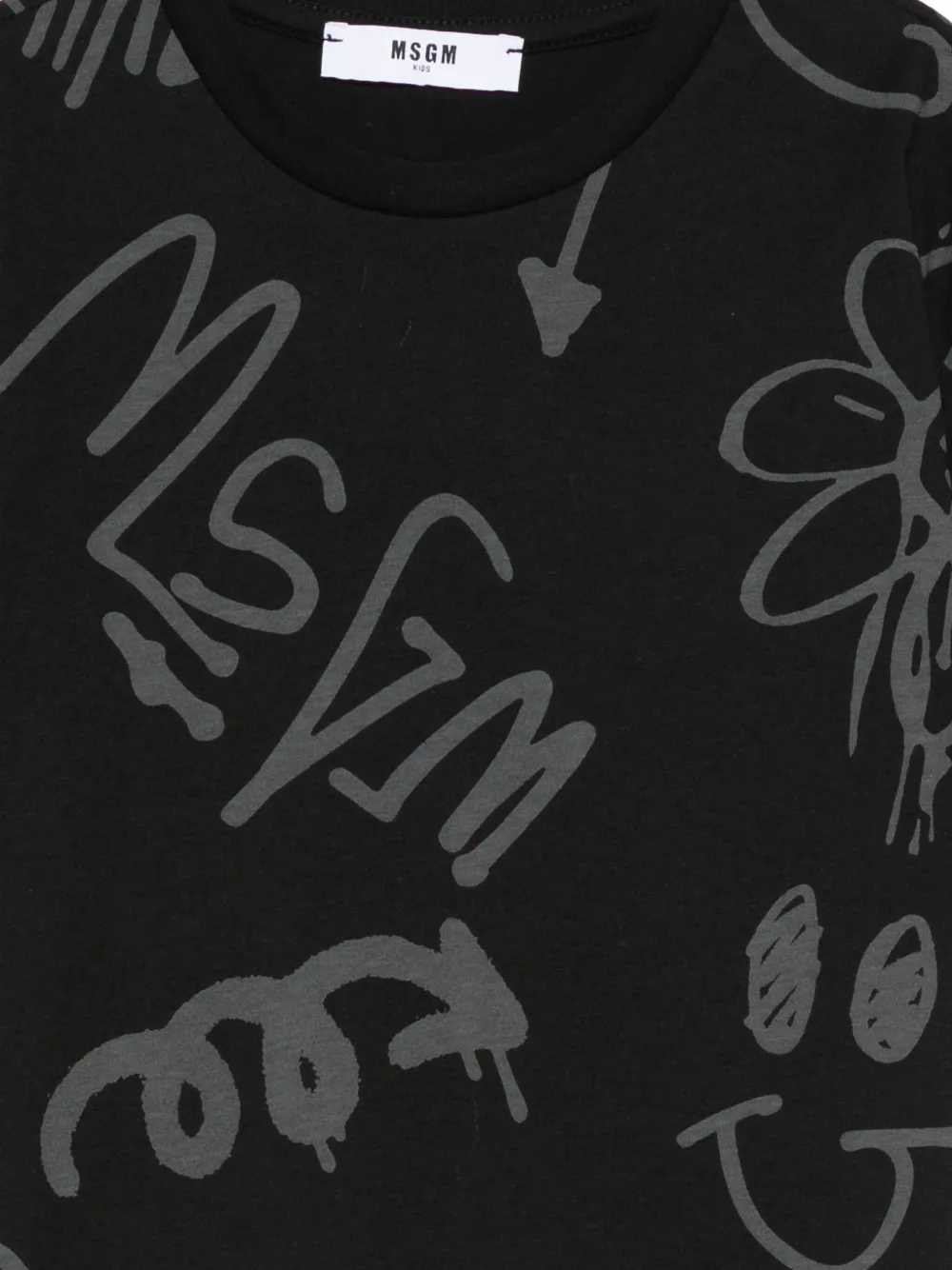 Msgm T-shirt Mit Graffiti-print In Black