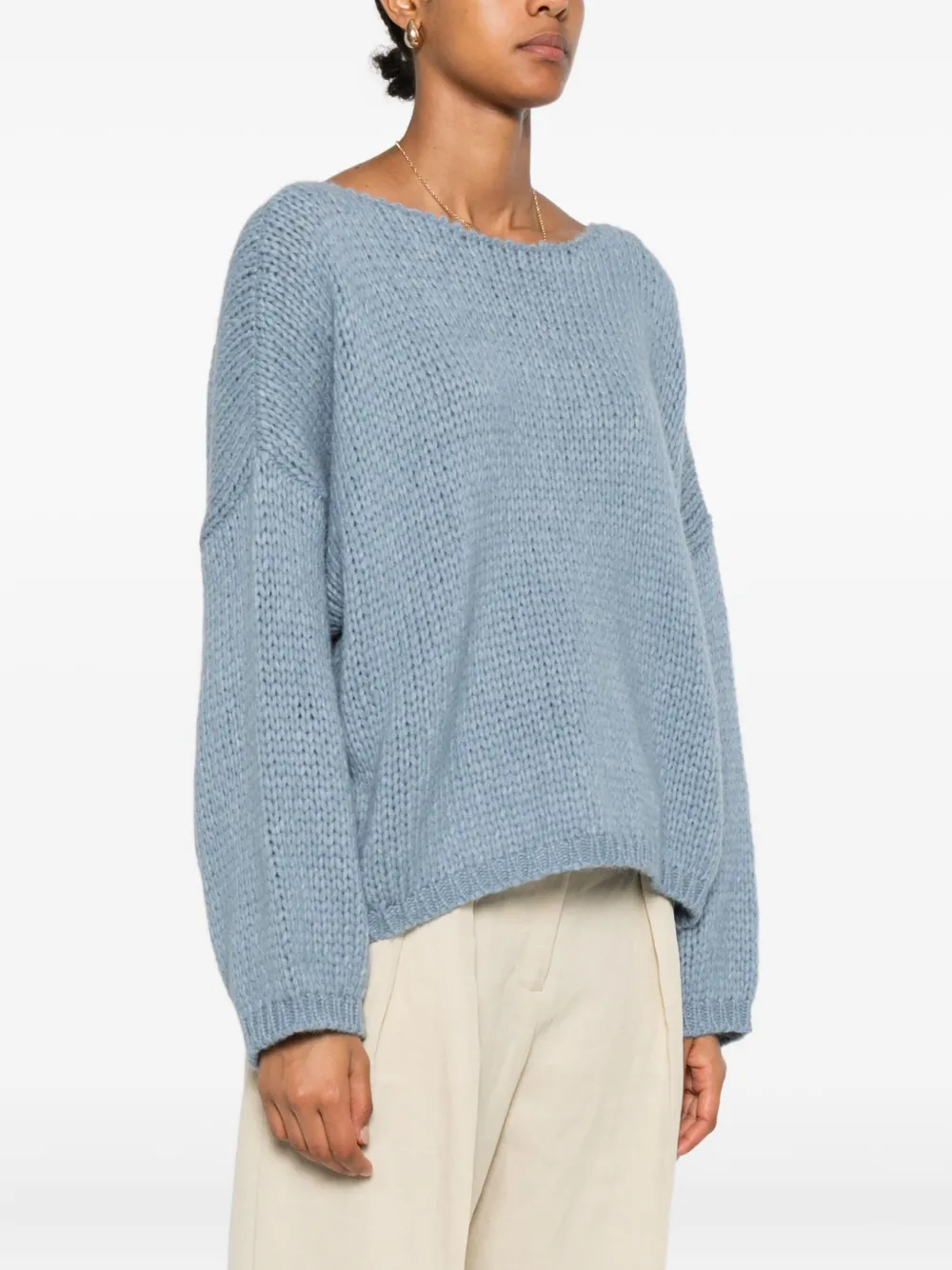 Roberto Collina Trui met boothals en lange mouwen Blauw