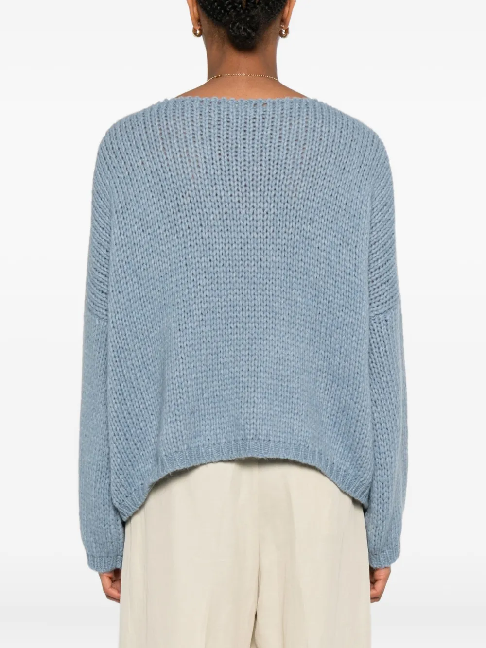 Roberto Collina Trui met boothals en lange mouwen Blauw