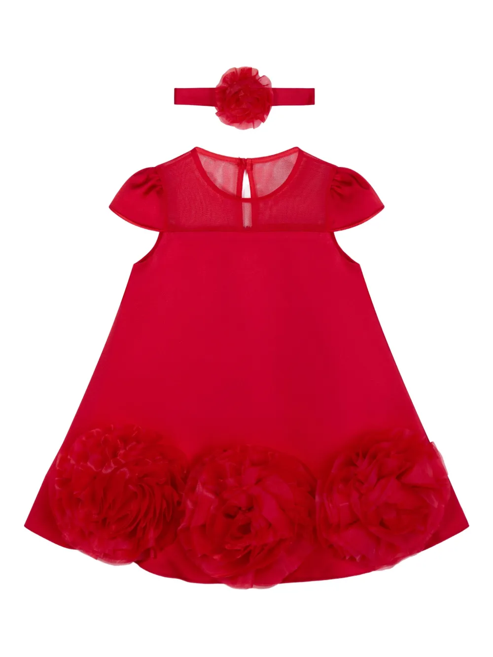 Dress & Fleur ローズトリム メッシュヨークワンピース - レッド Dress & Fleur ローズトリム メッシュヨークワンピース - レッド