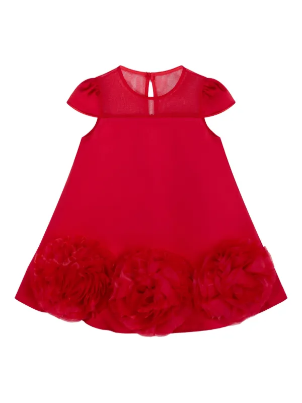 Dress Fleur Vestido Con Canesú De Malla y Detalle De Rosa Rojo