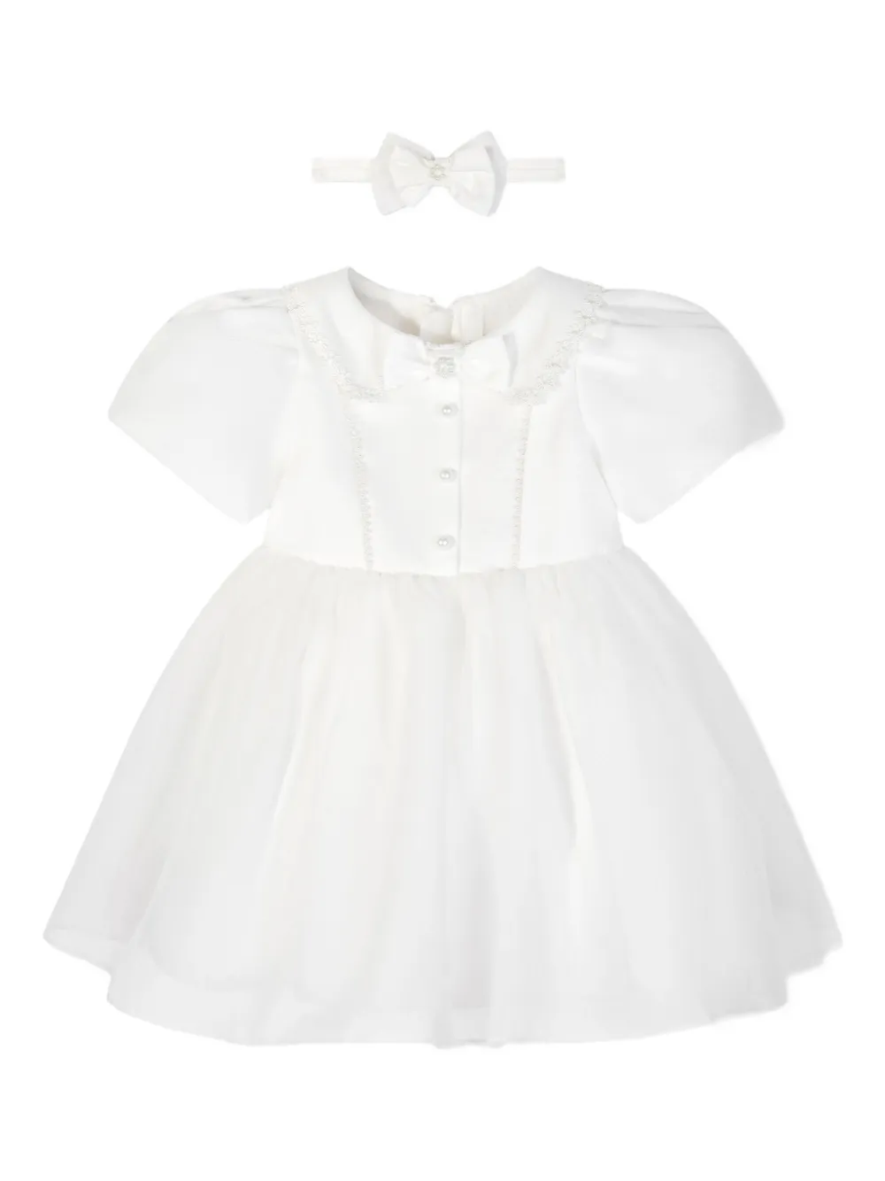 Dress & Fleur pearl-embellished puff-sleeve dress | White | Image 1