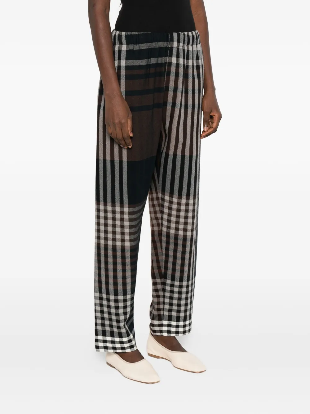Phisique Du Role Checked Elastic-waist Trousers In Brown
