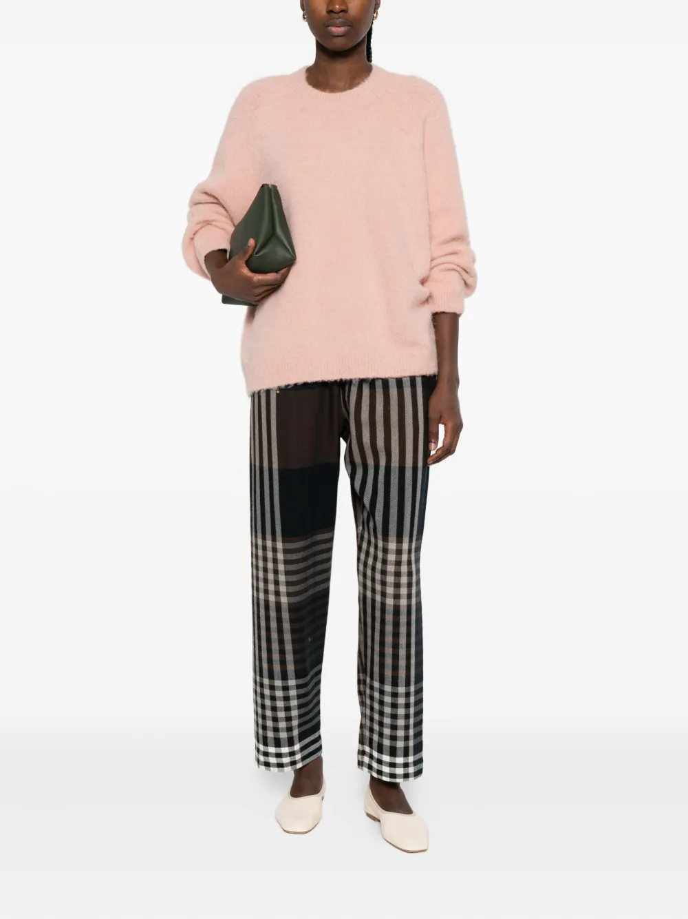 Phisique Du Role Checked Elastic-waist Trousers In Brown