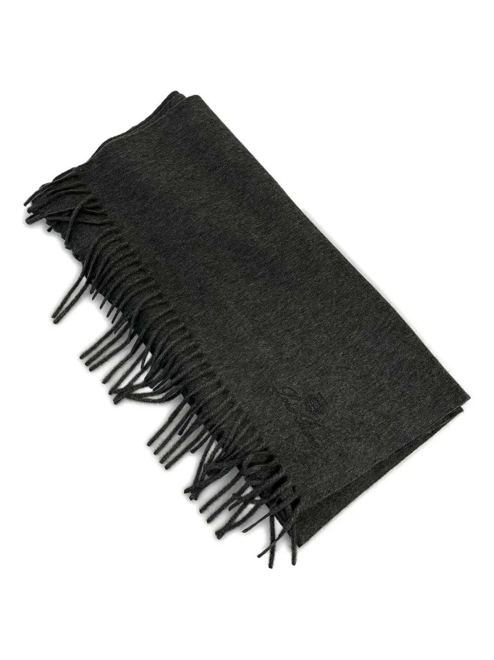Loro Piana fringed embroidered-logo scarf | Black | Image 1