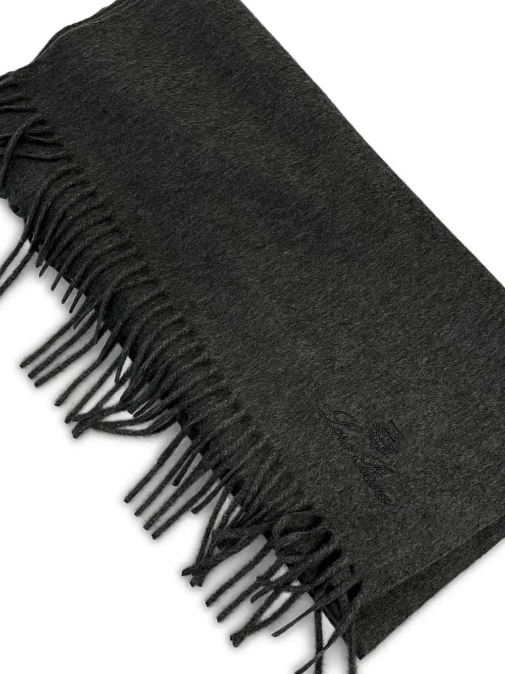 Loro Piana Sjaal met geborduurd logo en franje - Zwart