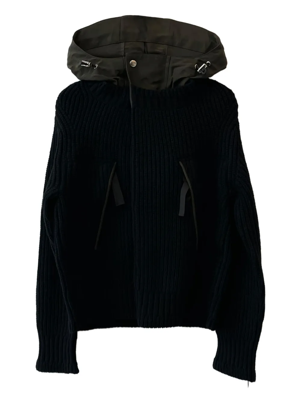 sacai hooded ribbed knit jacket | Black | Image 1
