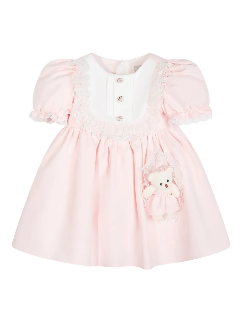 Dress & Fleur Jurk met kanten afwerking en pofmouwen - Roze