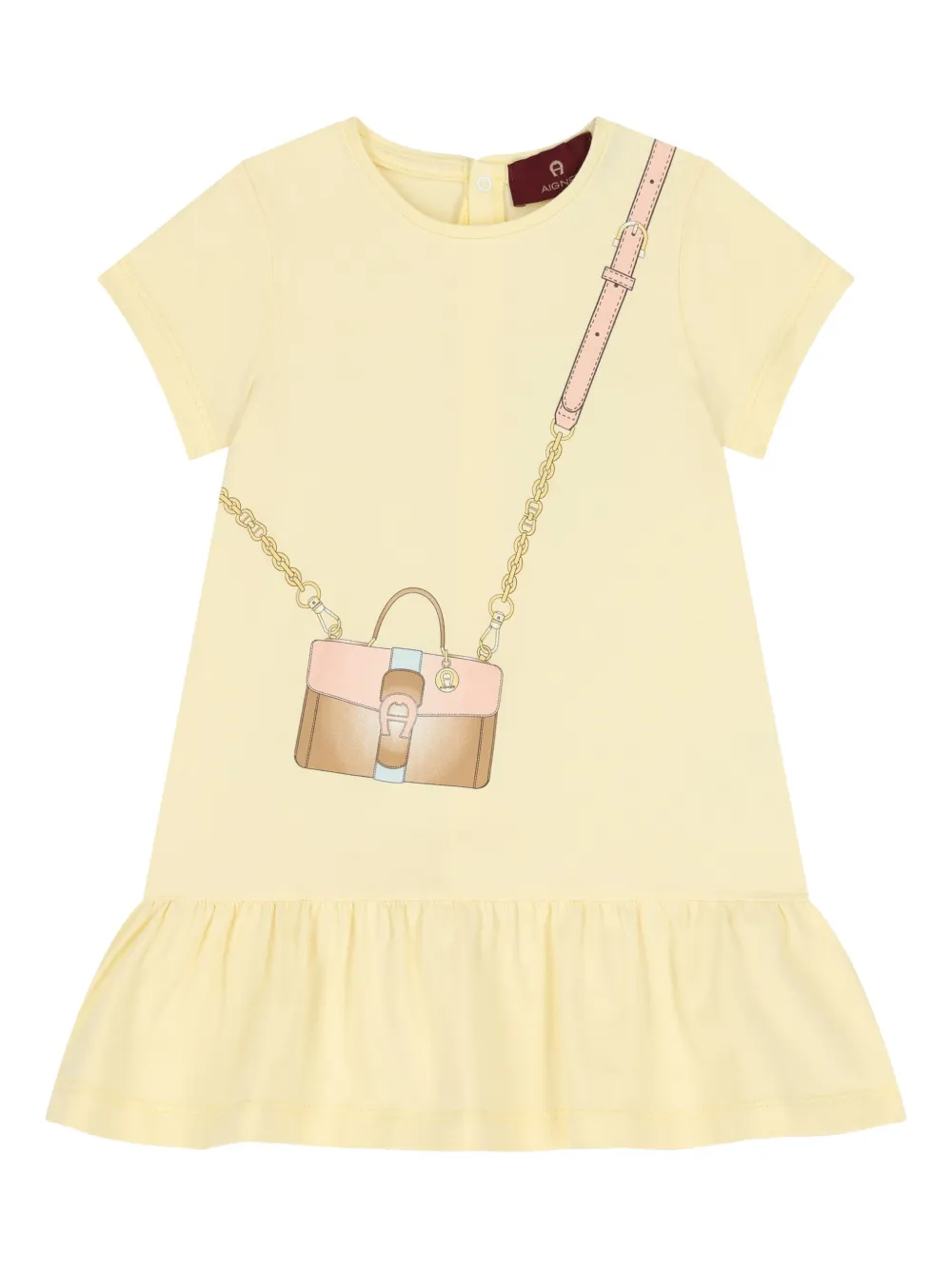 Aigner Kids bag-print ruffled dress Geel