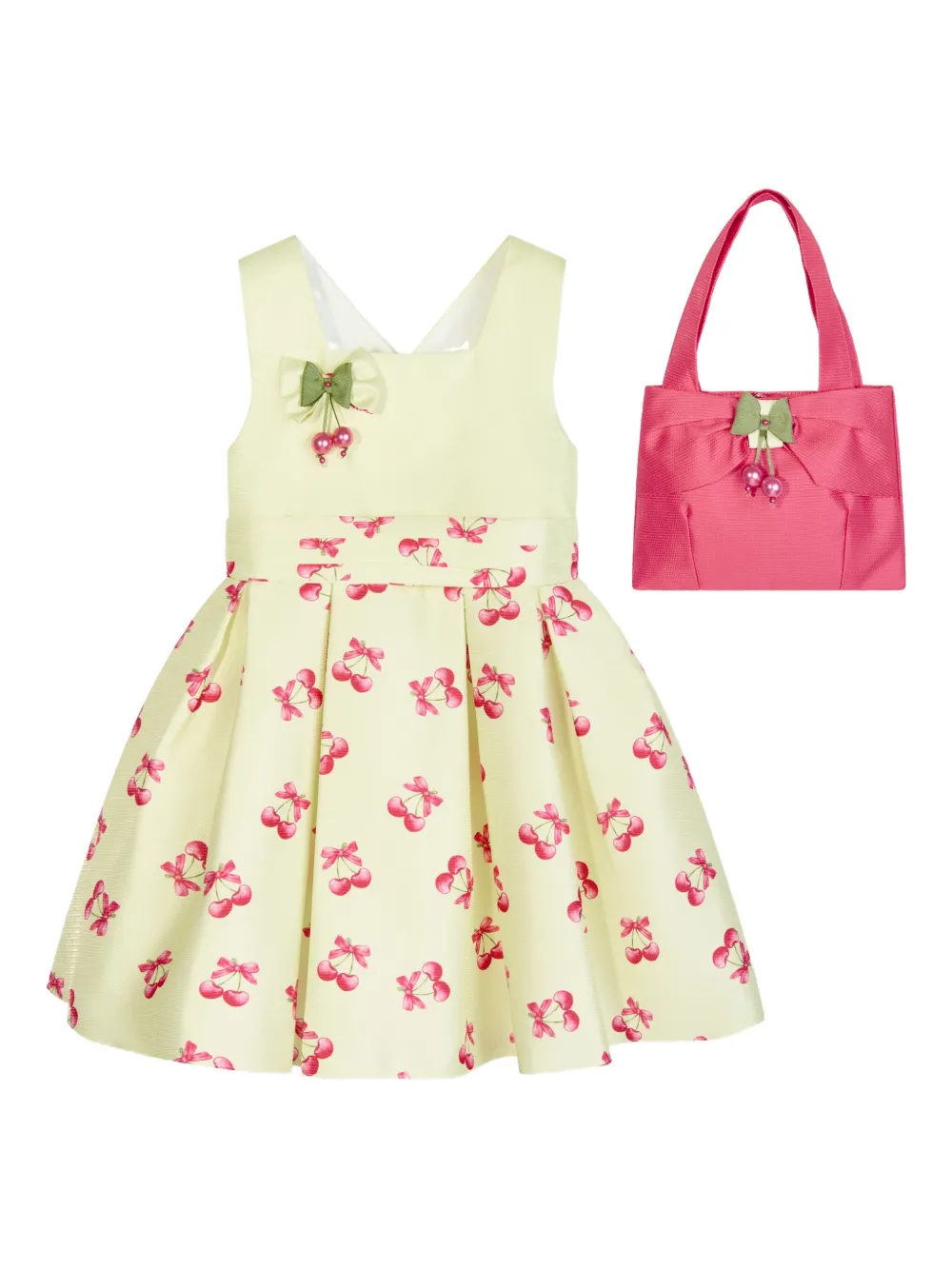 Dress & Fleur Bow-embellished Cherry-print Dress In Yellow