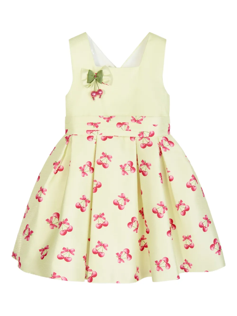 Dress & Fleur Bow-embellished Cherry-print Dress In Yellow