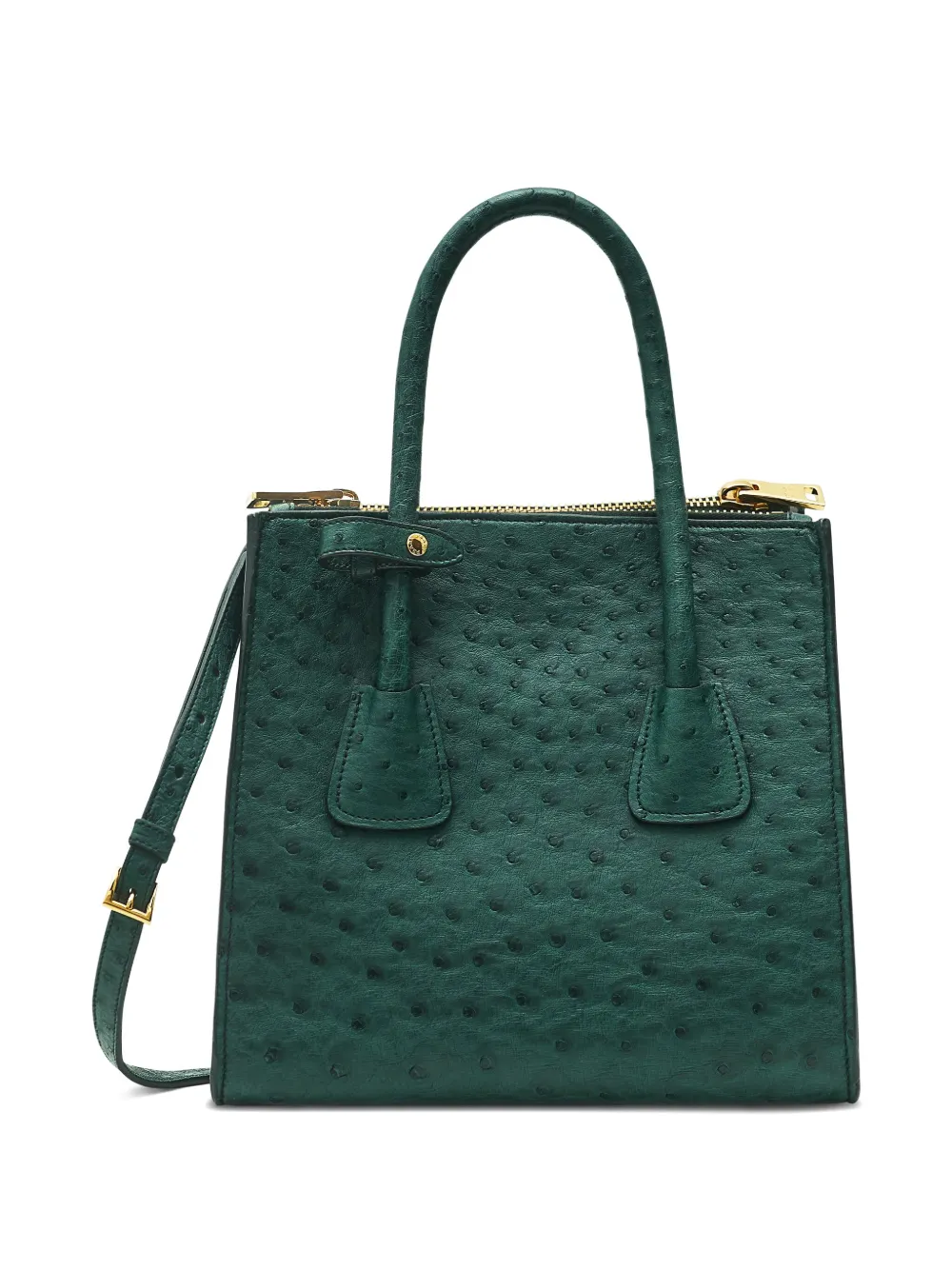 Pre-owned Prada 2024 Double Handle Ostrich Tote Bag In Green