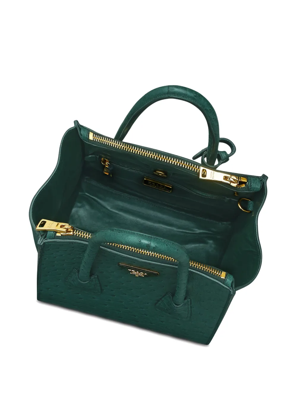 Pre-owned Prada 2024 Double Handle Ostrich Tote Bag In Green