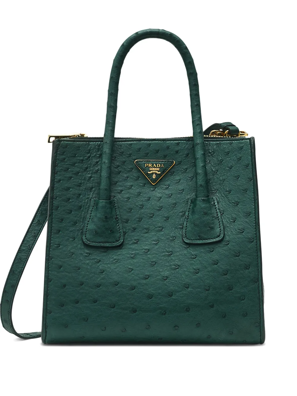 Prada Pre-Owned 2024 Double Handle Ostrich Tote Bag | Green | Image 1