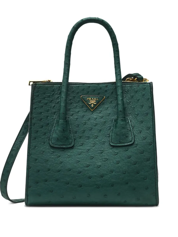 Prada Pre-Owned 2024 Double Handle Ostrich Tote Bag | Green