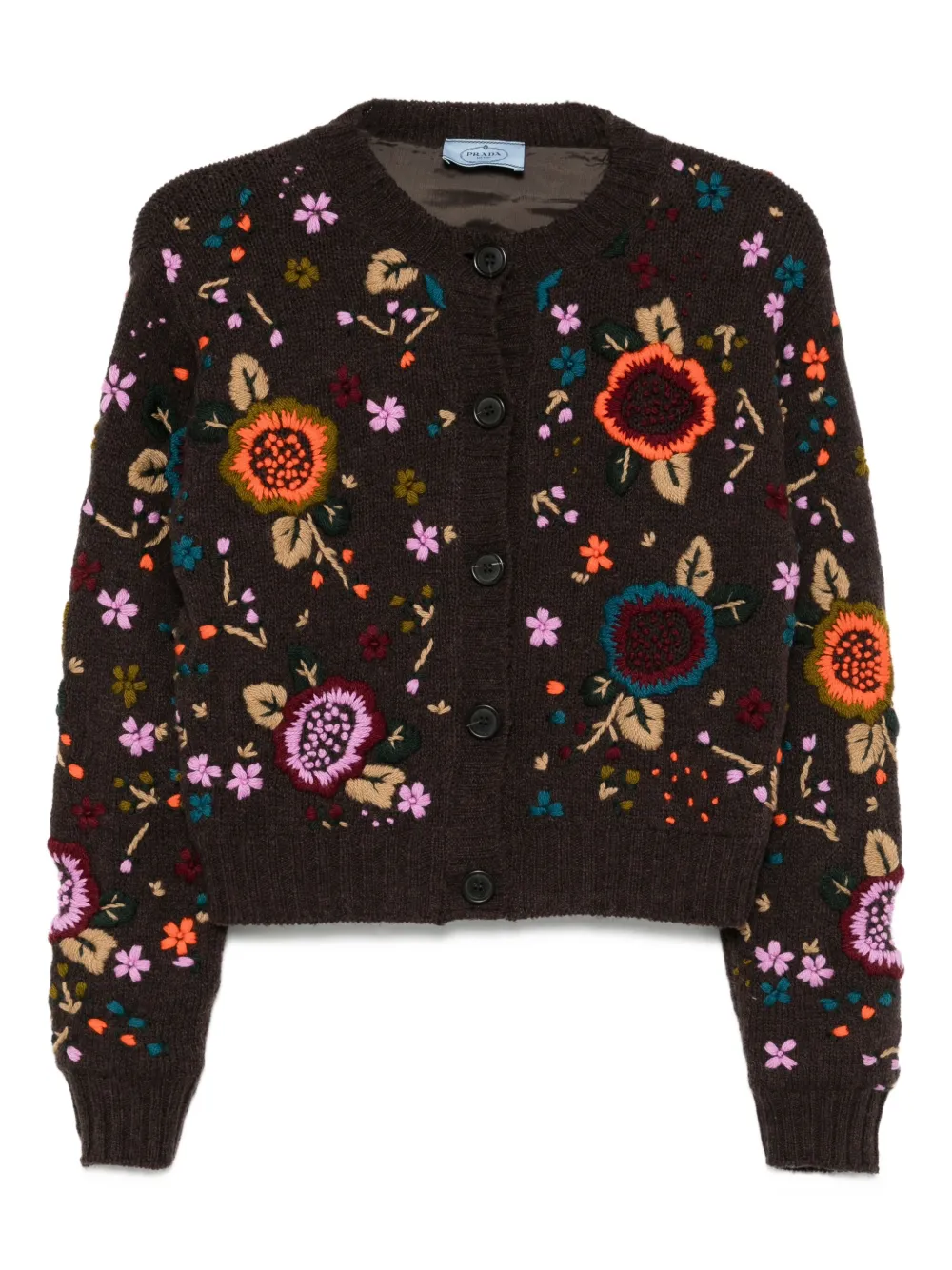 Prada Pre-Owned floral-embroidered cardigan | Brown | Image 1