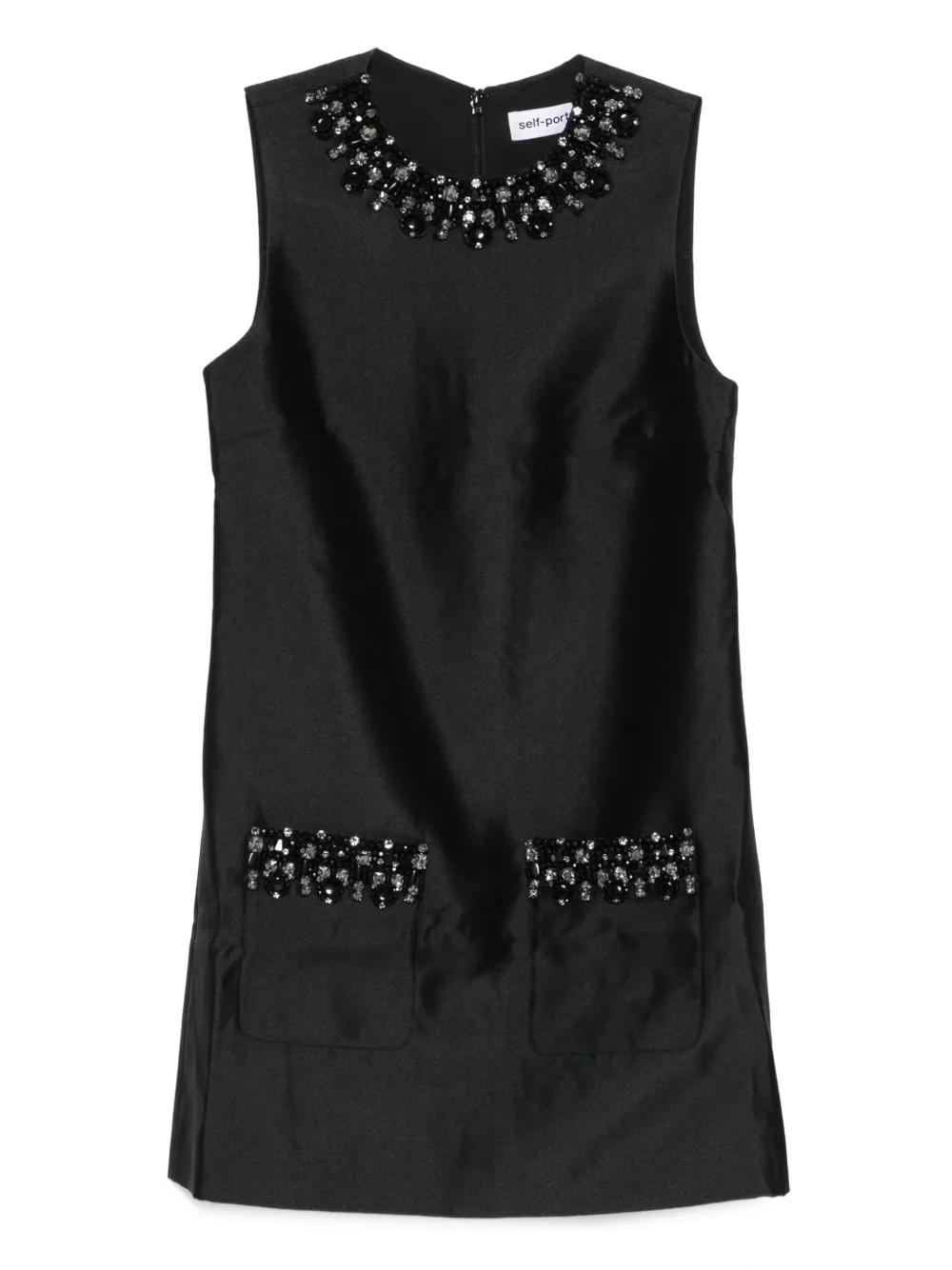 Self-Portrait embellished-pocket mini dress Zwart