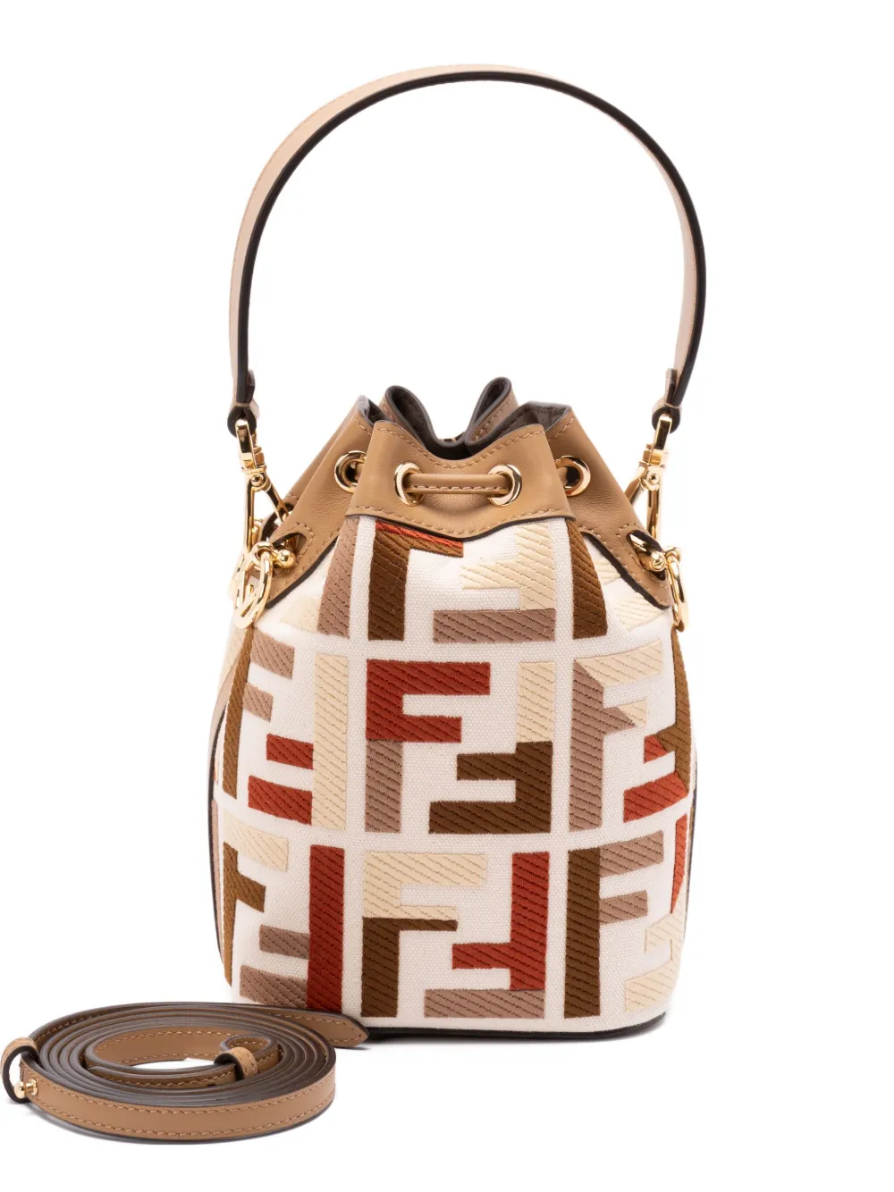FENDI FF logo bucket bag Beige