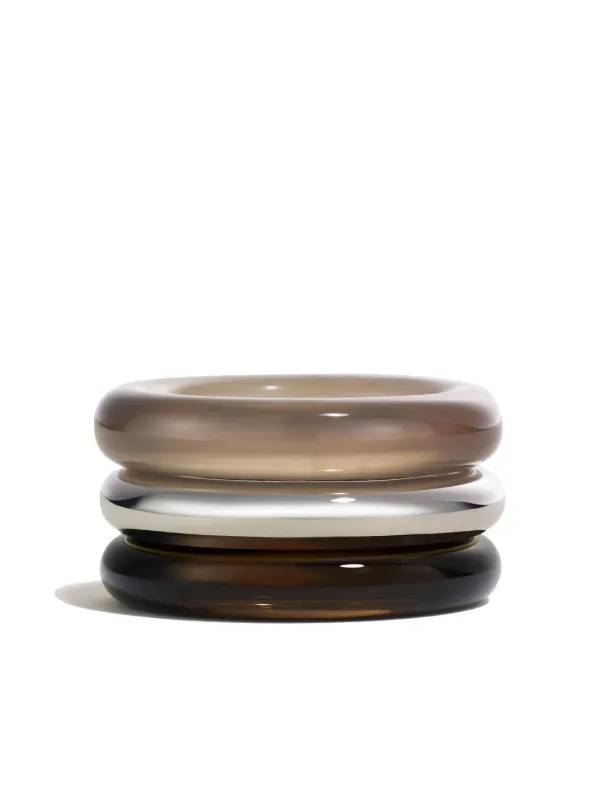 By Pariah Stone Trilogy Stack Ring in Smokey Quartz and Grey Agate in Silver