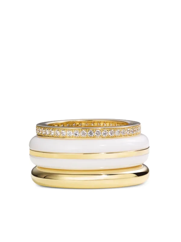 By Pariah 14CT Gold Diamond and Agate Stacking Rings
