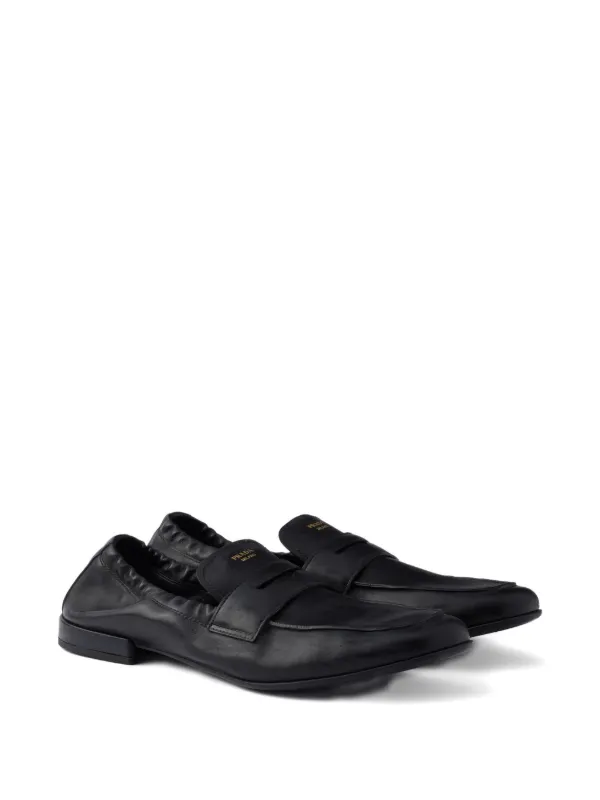 Prada Shuffle Antiqued Leather Loafers | Black | FARFETCH