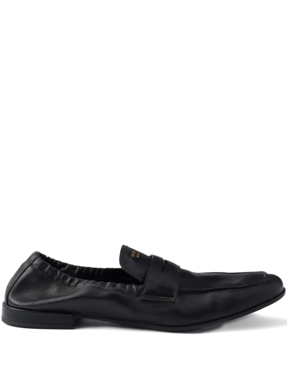Prada Shuffle antiqued screen-printed-logo loafers Black
