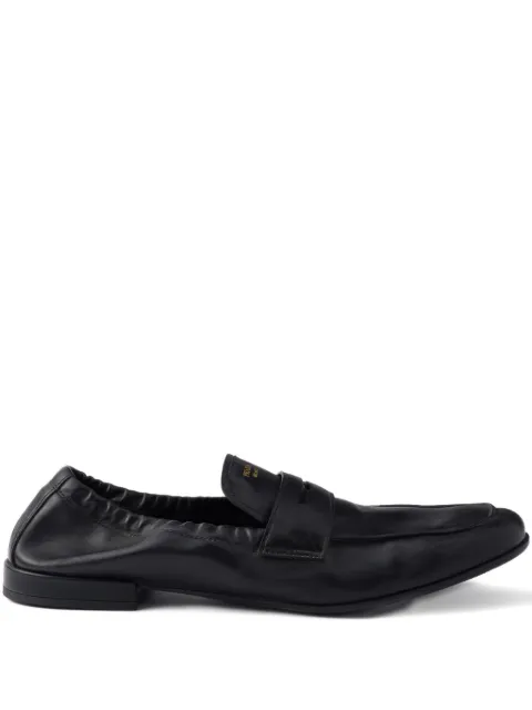 Prada Shuffle antiqued screen-printed-logo loafers
