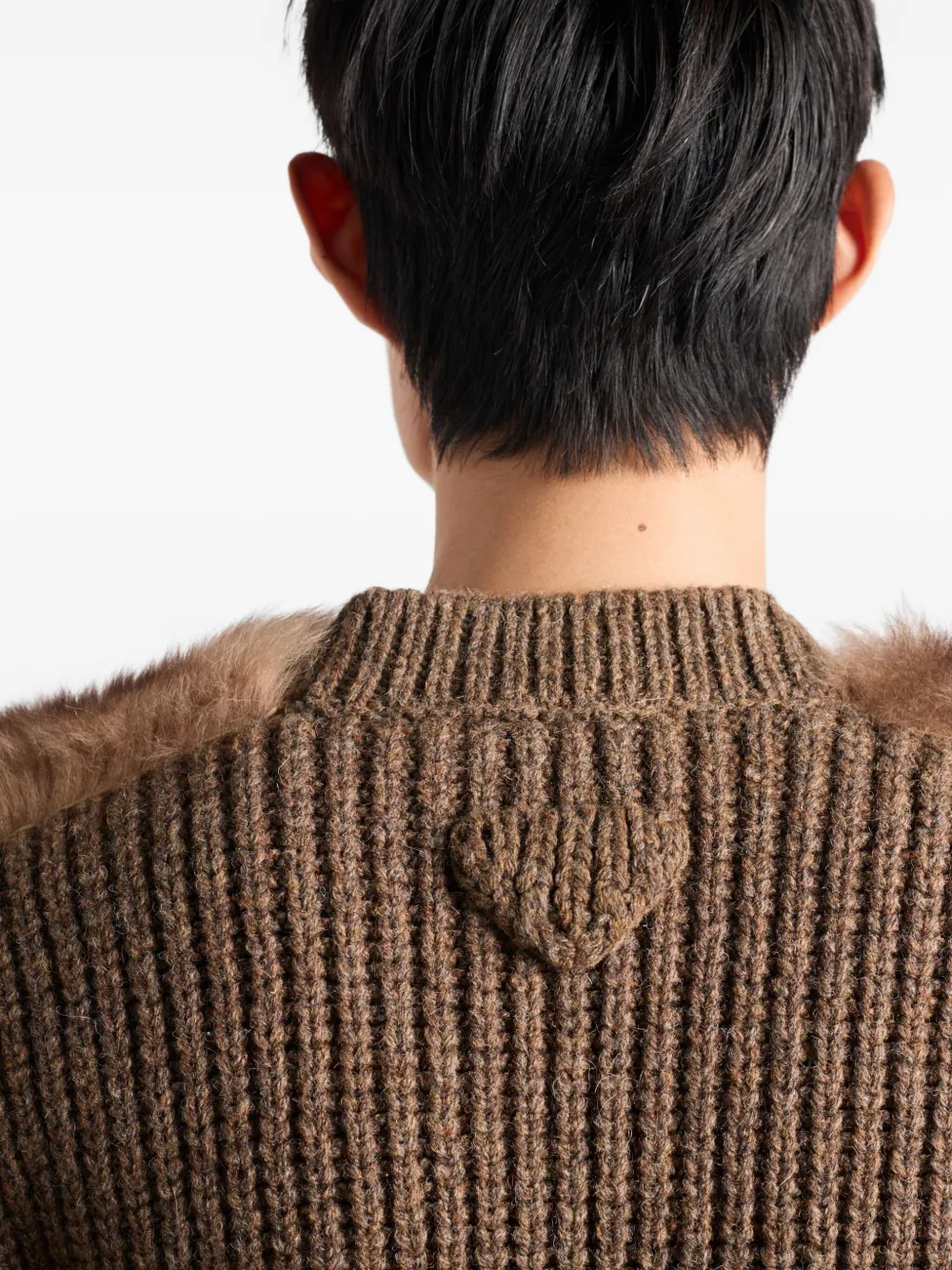 Prada Shearling-trimmed Wool Cardigan In Brown