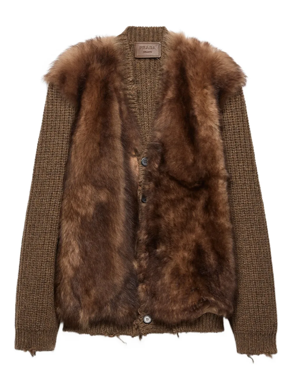 Prada shearling-trimmed wool cardigan | Brown | Image 1