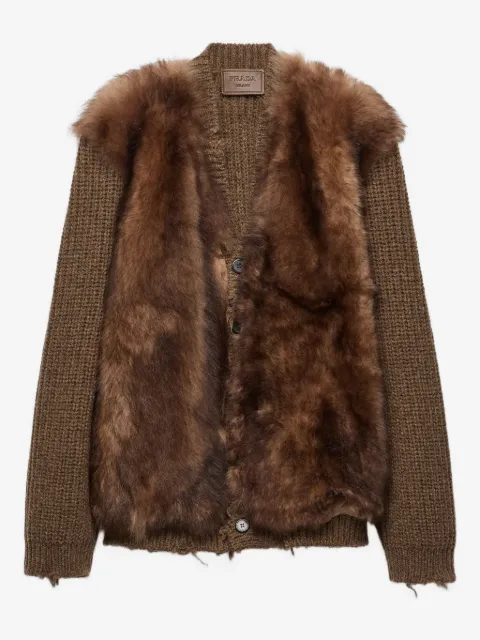 Prada shearling-trimmed wool cardigan