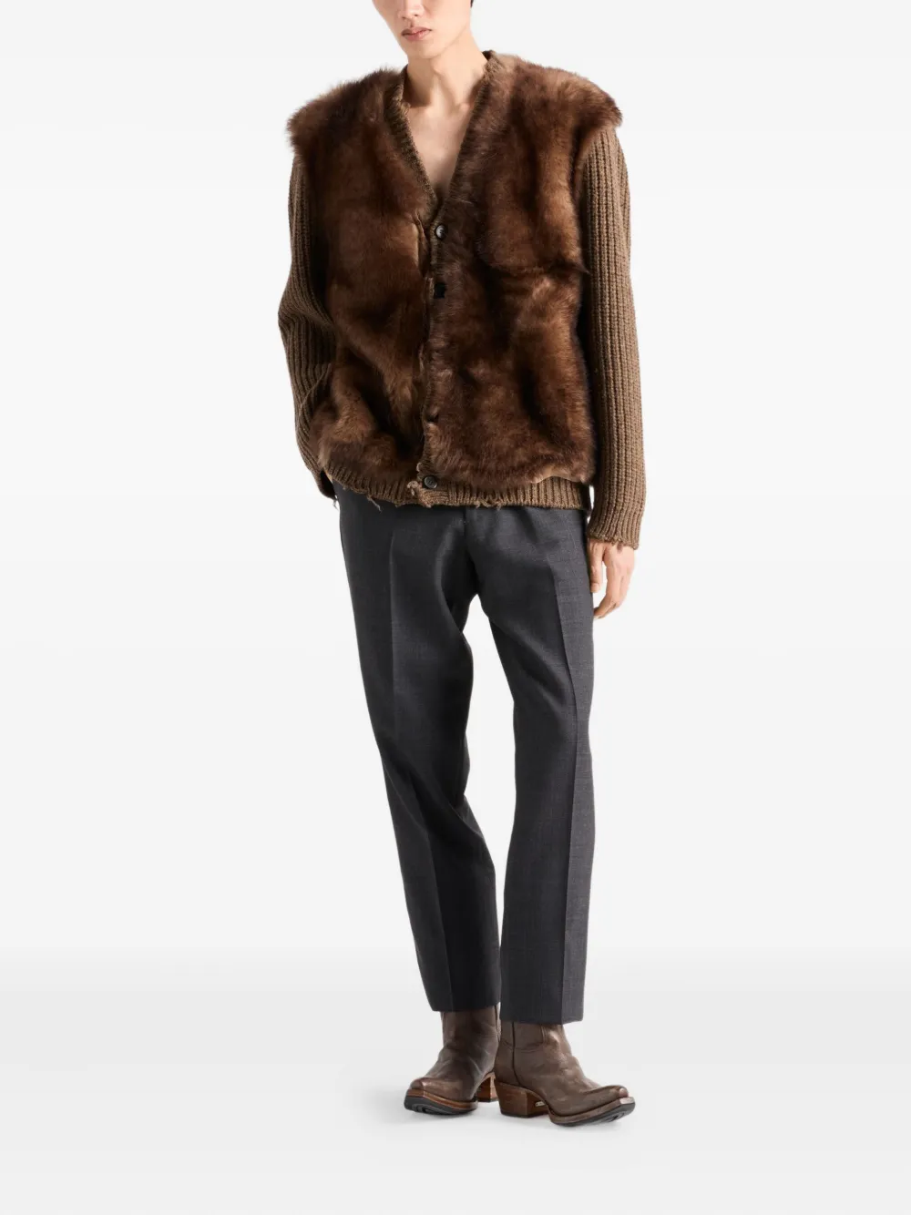 Prada shearling-trimmed wool cardigan | Cardigans | Image 2