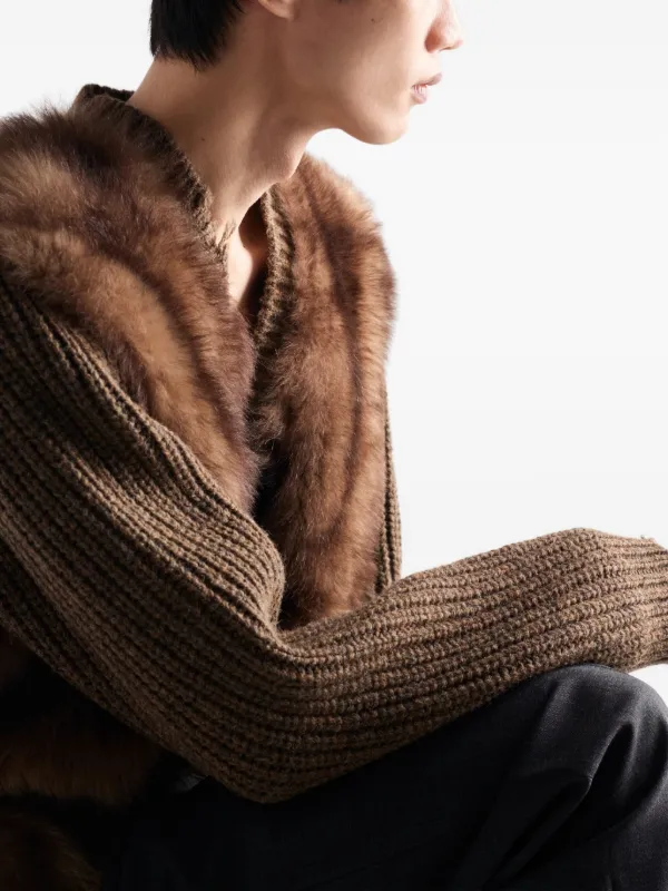 Prada shearling-trimmed Wool Cardigan | Brown | FARFETCH