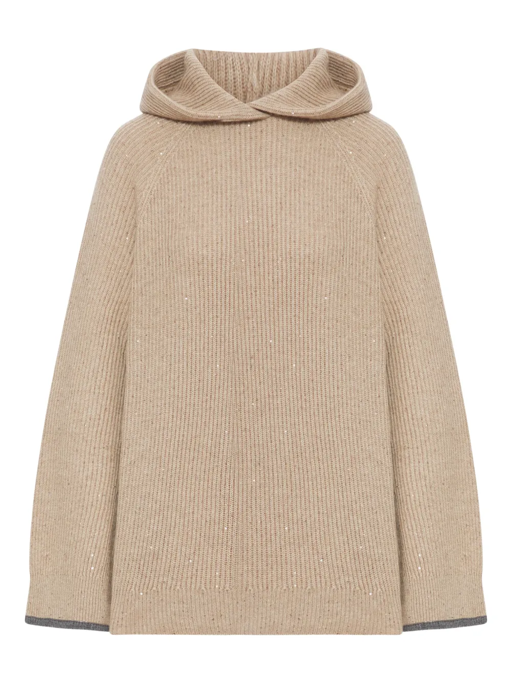 Brunello Cucinelli sequin-embellished hooded cashmere sweater Beige