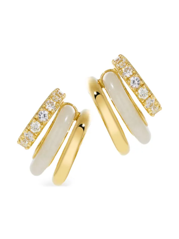 By Pariah 14CT Gold Diamond and Jasper Stack Earrings
