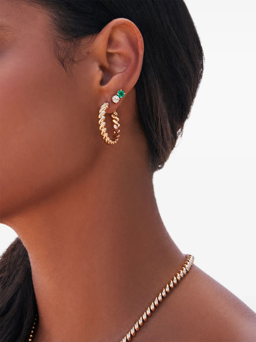 Anita Ko 18k Gold Diamond Emerald Studs Earrings In Green