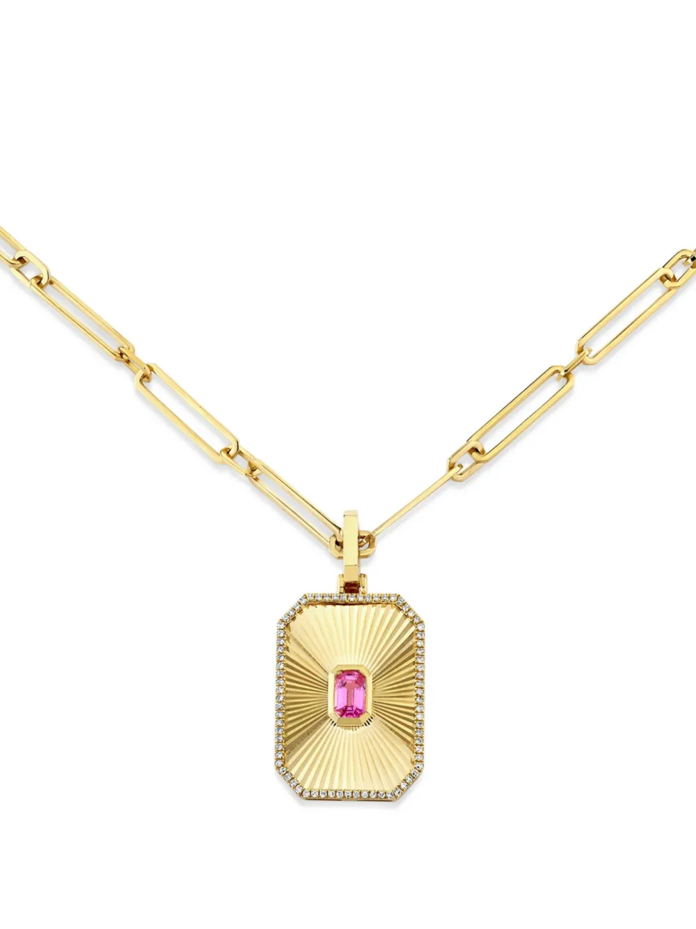 Shay 18k Yellow Gold Deco Pendant Pink Sapphire Necklace In Metallic