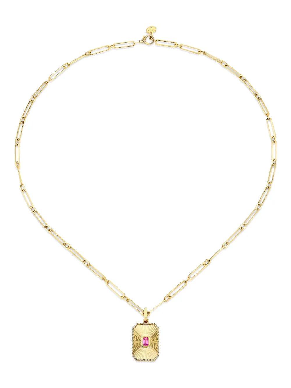 Shay 18k Yellow Gold Deco Pendant Pink Sapphire Necklace In Metallic