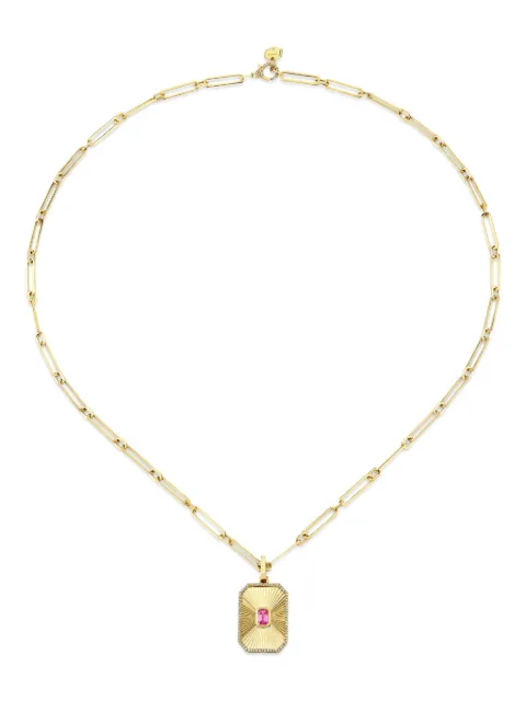SHAY 18K yellow gold Deco Pendant pink sapphire necklace
