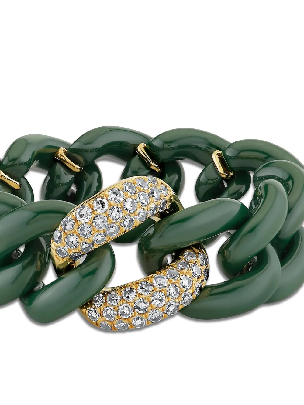 Shay 18k Yellow Gold Medium Link Diamond Ring In Green