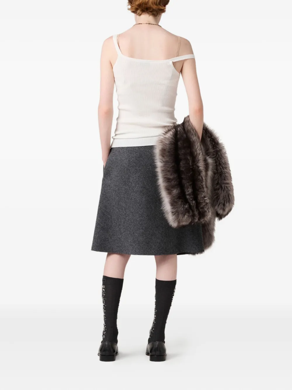 Miu Ribgebreide top Wit