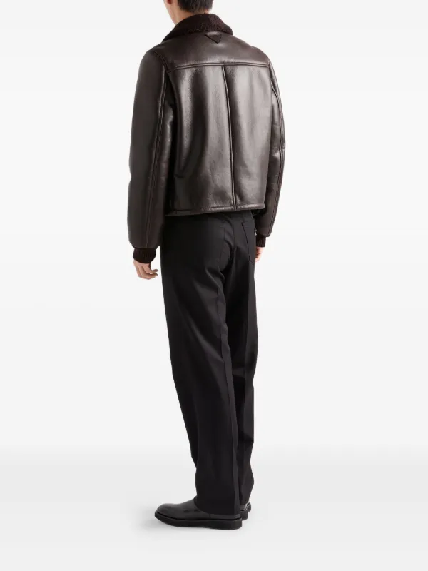 Prada Leather And Shearling Jacket | Brown | FARFETCH