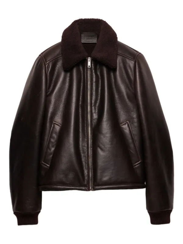 00s PPFM Fur Leather Riders Jacket 八の字 Prada Jaqueta De Couro Com Pelos Na Gola | Marrom | FARFETCH BR