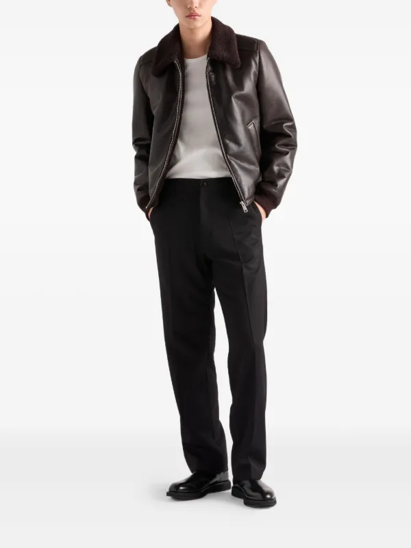 Prada shearling-collar Leather Jacket | Brown | FARFETCH