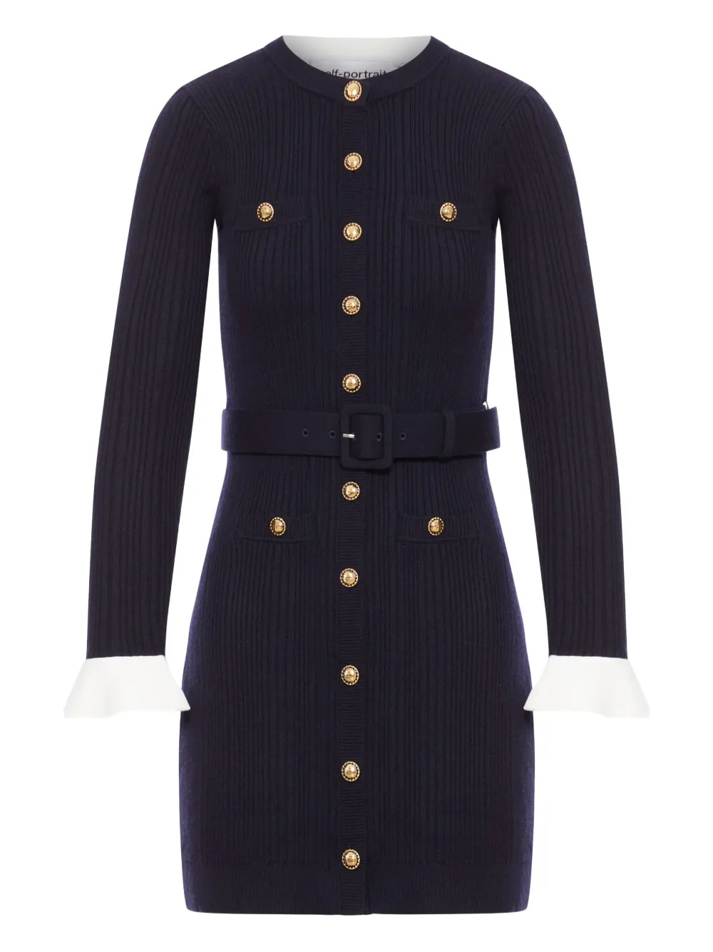 Self-Portrait ribbed button-front dress Blauw