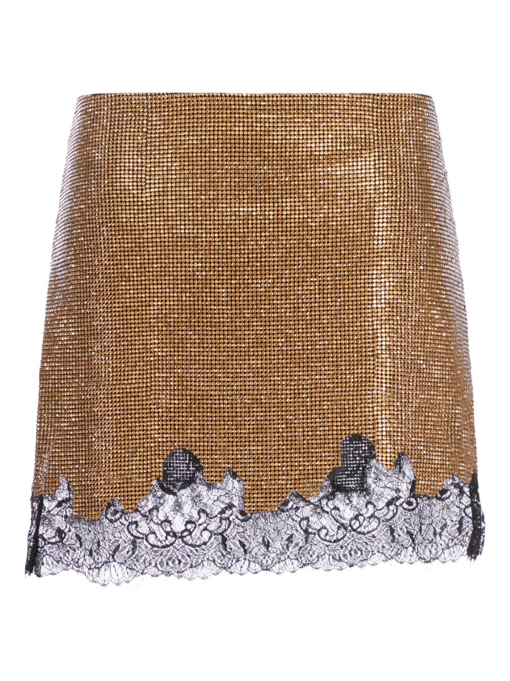 Self-Portrait crystal-embellished lace-trimmed mini skirt Bruin